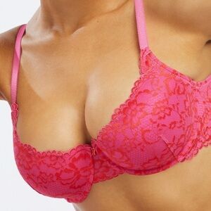 Savage X Fenty Floral Lace Balconette Bra with X Charm in Sweeter Pink Two-Tone